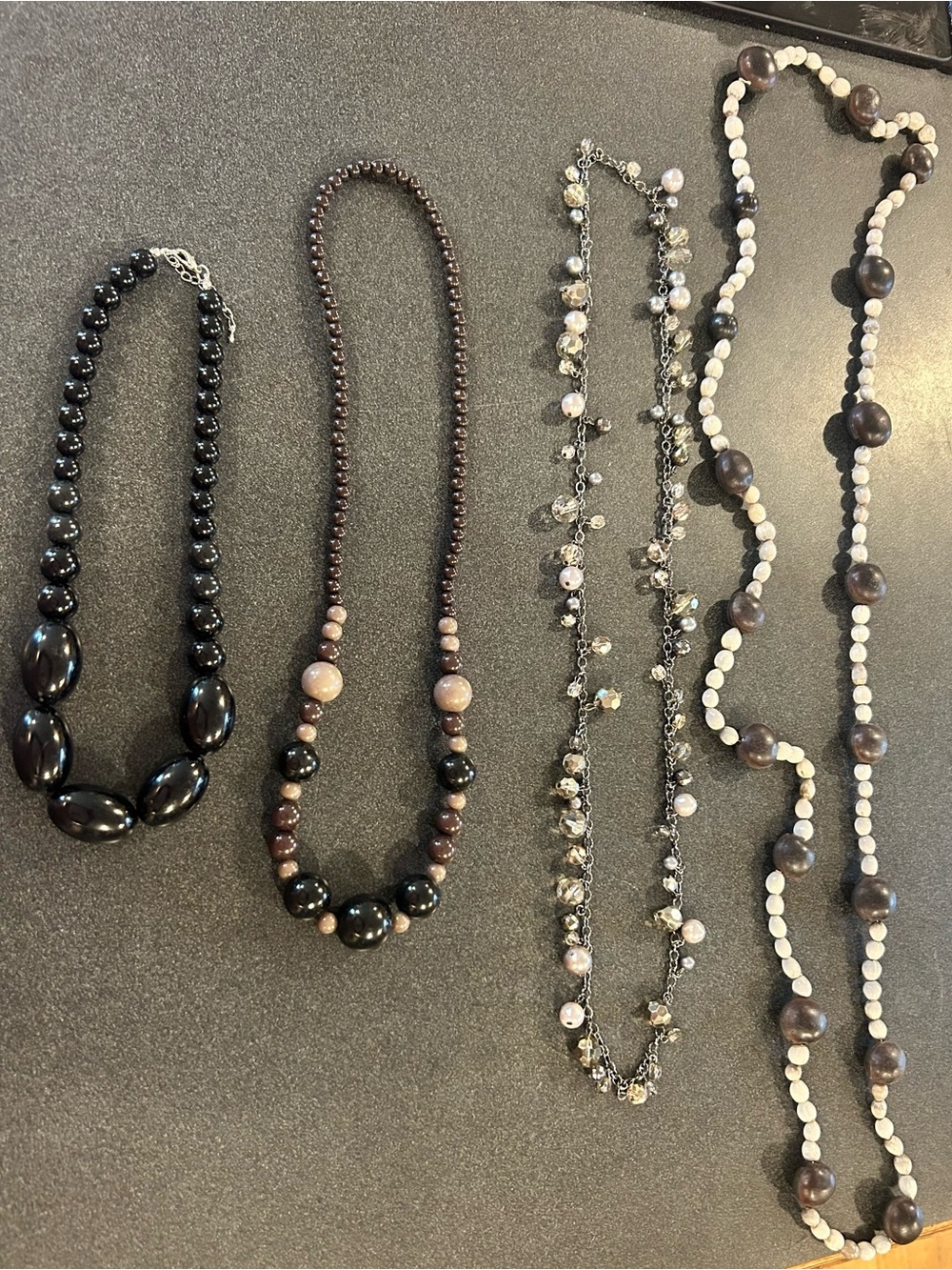Four different Classic Beaded Statement Necklaces - black shade theme